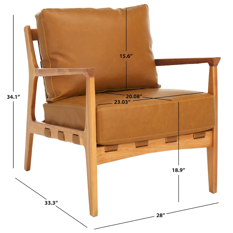 Fauteuil d'appoint en bois massif avec coussin entièrement assemblé Caramel Naturel