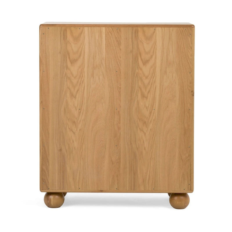 Commode verticale en bois de chêne naturel moderne à 4 tiroirs avec poignées dorées