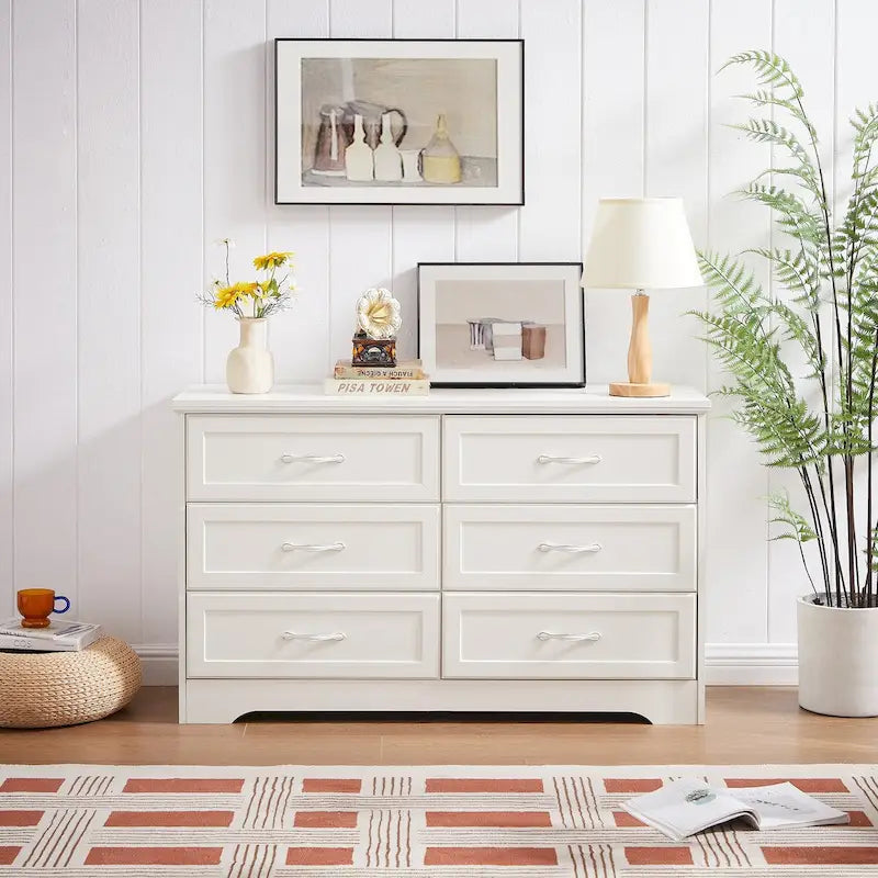 Commode à 6 tiroirs avec poignées en métal pour chambre à coucher