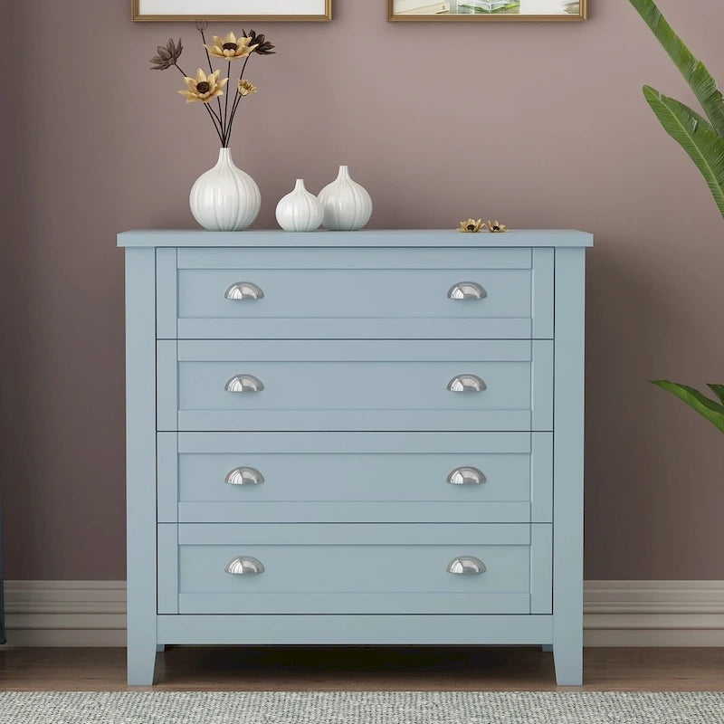 Commode en bois avec plusieurs tiroirs Cadre en bouleau Poignées coquille rétro
