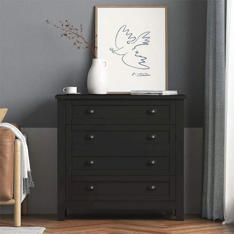 Commode en bois avec plusieurs tiroirs Cadre en bouleau Poignées coquille rétro