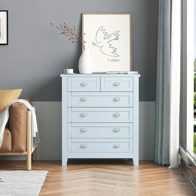 Commode en bois avec plusieurs tiroirs Cadre en bouleau Poignées coquille rétro