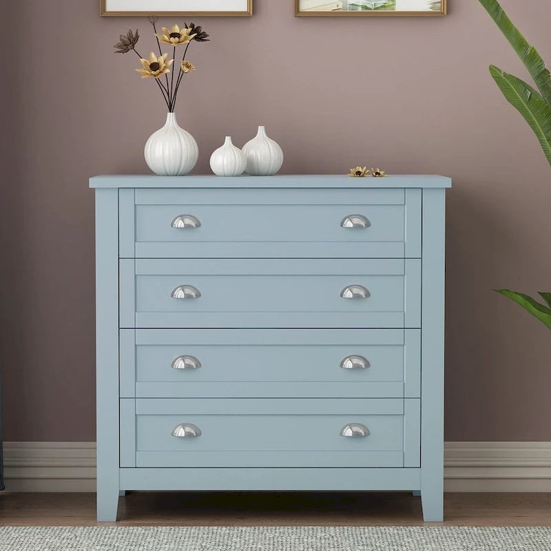 Commode en bois avec plusieurs tiroirs Cadre en bouleau Poignées coquille rétro