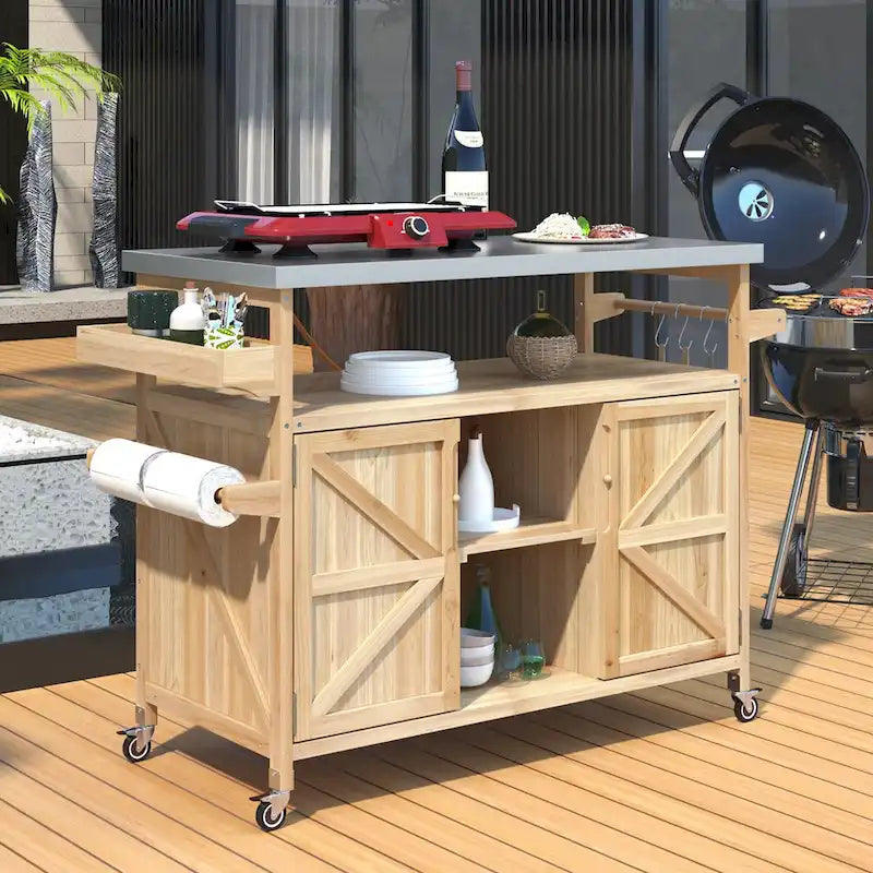 Desserte de cuisine roulante d'extérieur avec plateau en acier inoxydable