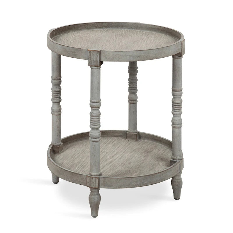 Table d'appoint ronde en bois avec pieds tournés et étagère inférieure