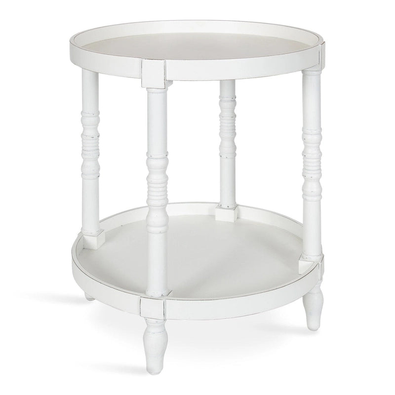 Table d'appoint ronde en bois avec pieds tournés et étagère inférieure