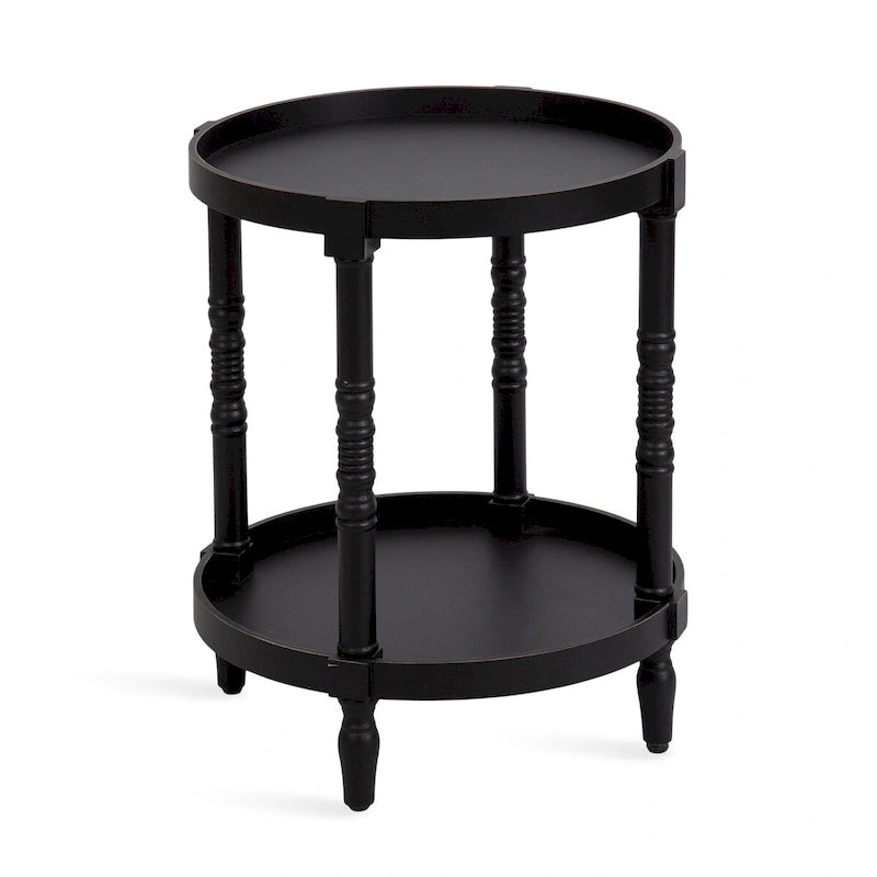 Table d'appoint ronde en bois avec pieds tournés et étagère inférieure