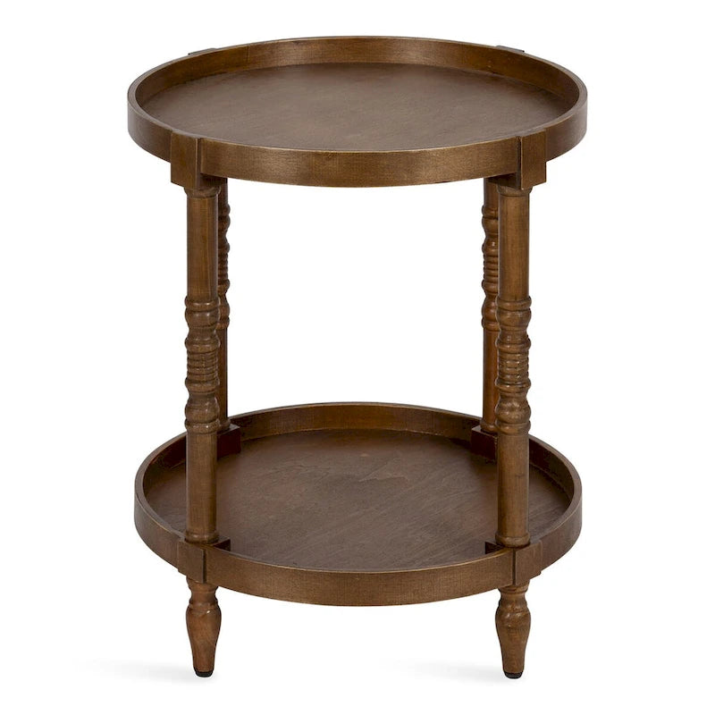 Table d'appoint ronde en bois avec pieds tournés et étagère inférieure