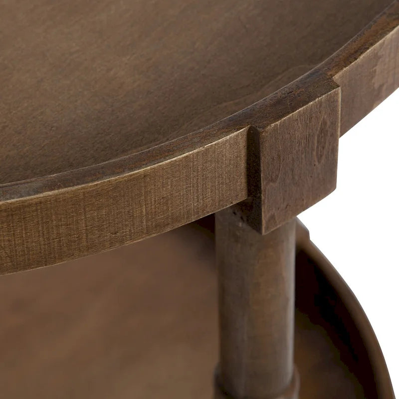 Table d'appoint ronde en bois avec pieds tournés et étagère inférieure