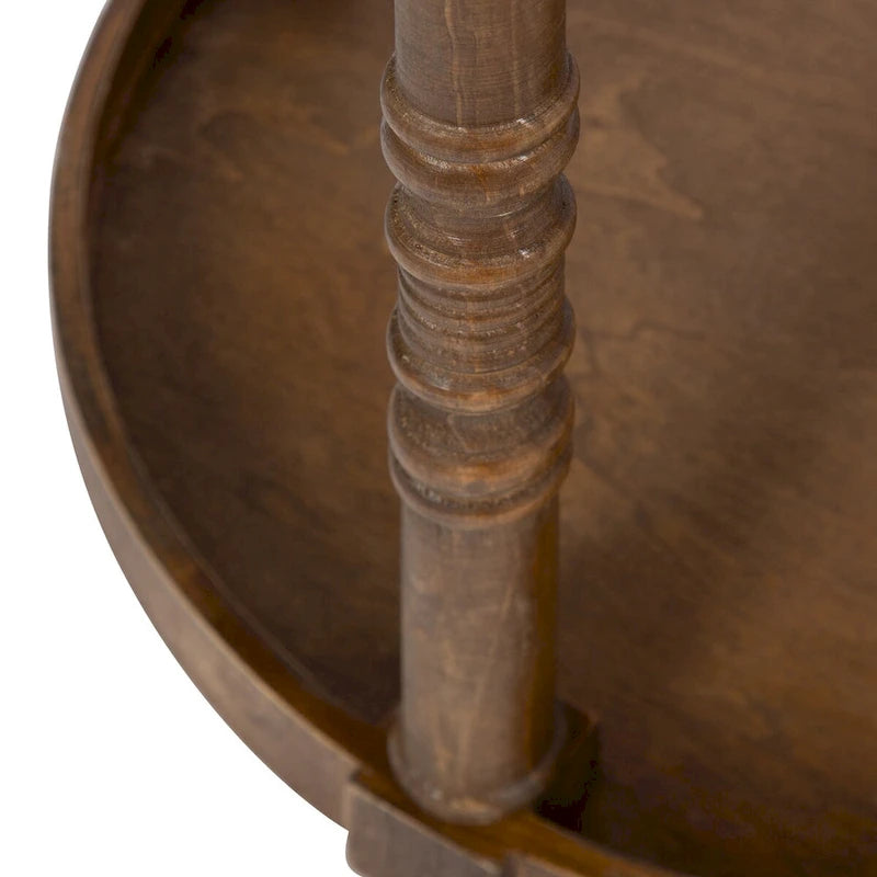 Table d'appoint ronde en bois avec pieds tournés et étagère inférieure