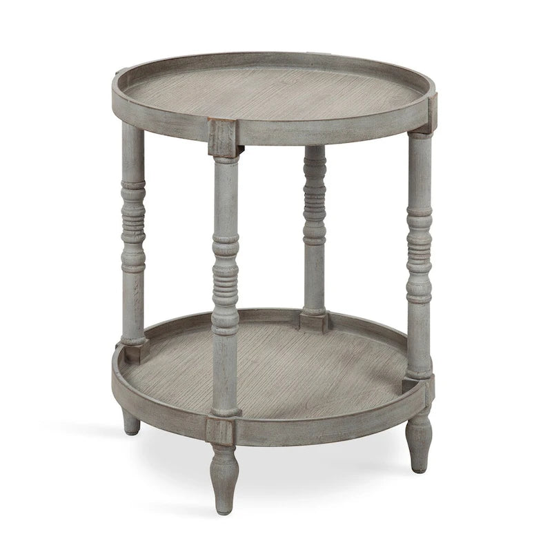 Table d'appoint ronde en bois avec pieds tournés et étagère inférieure