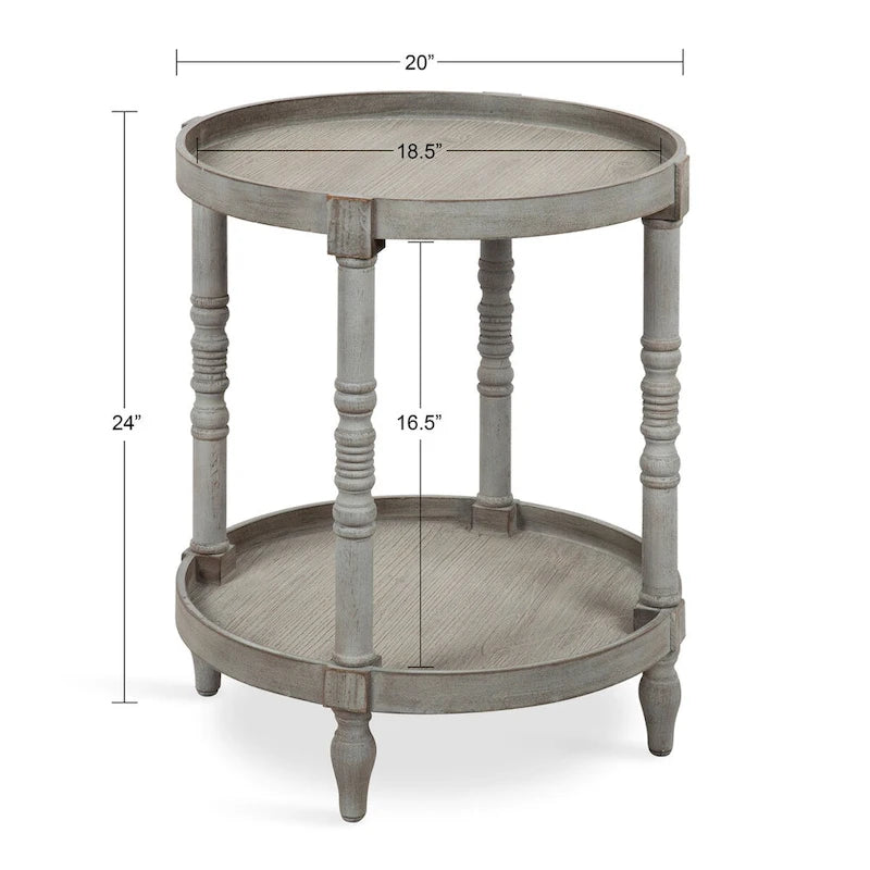 Table d'appoint ronde en bois avec pieds tournés et étagère inférieure