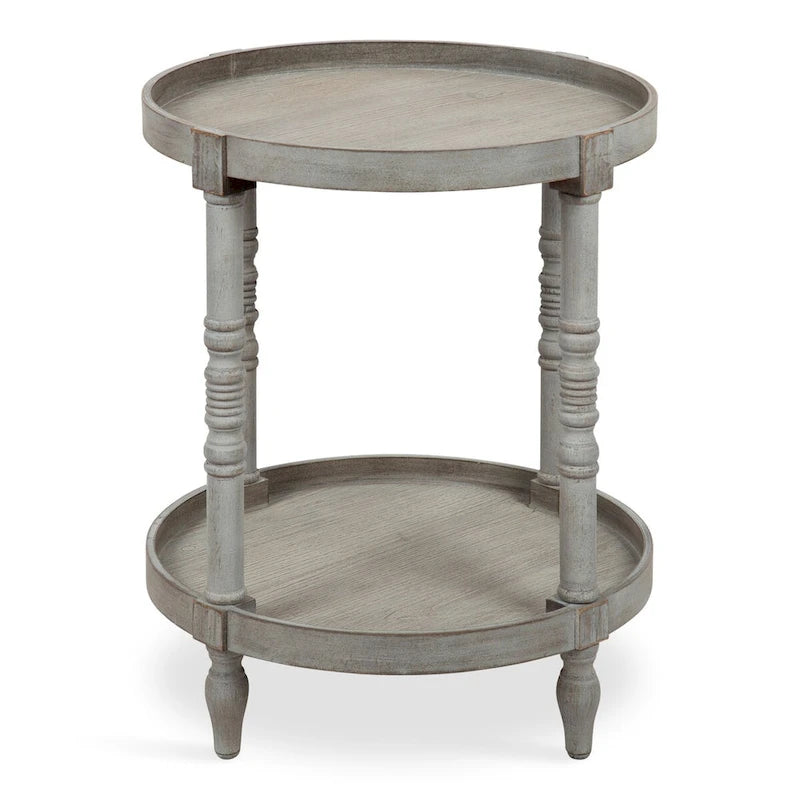 Table d'appoint ronde en bois avec pieds tournés et étagère inférieure
