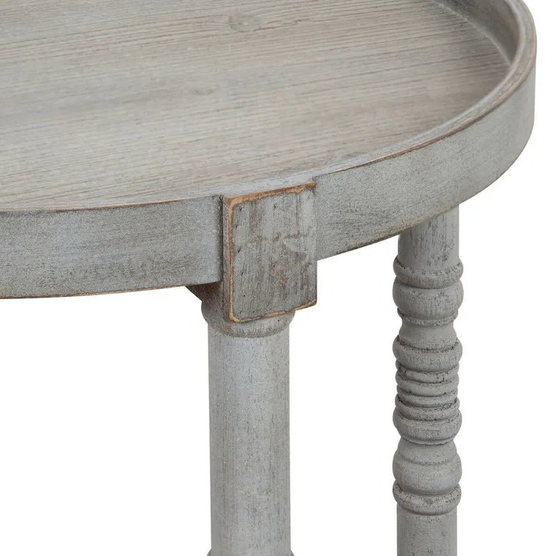 Table d'appoint ronde en bois avec pieds tournés et étagère inférieure