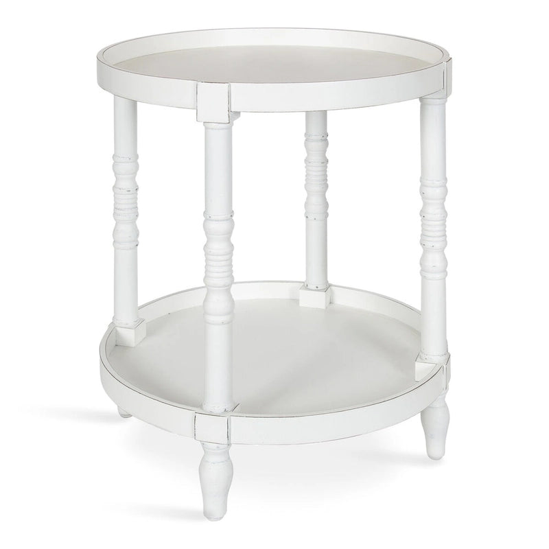 Table d'appoint ronde en bois avec pieds tournés et étagère inférieure