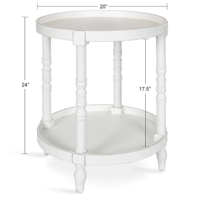 Table d'appoint ronde en bois avec pieds tournés et étagère inférieure