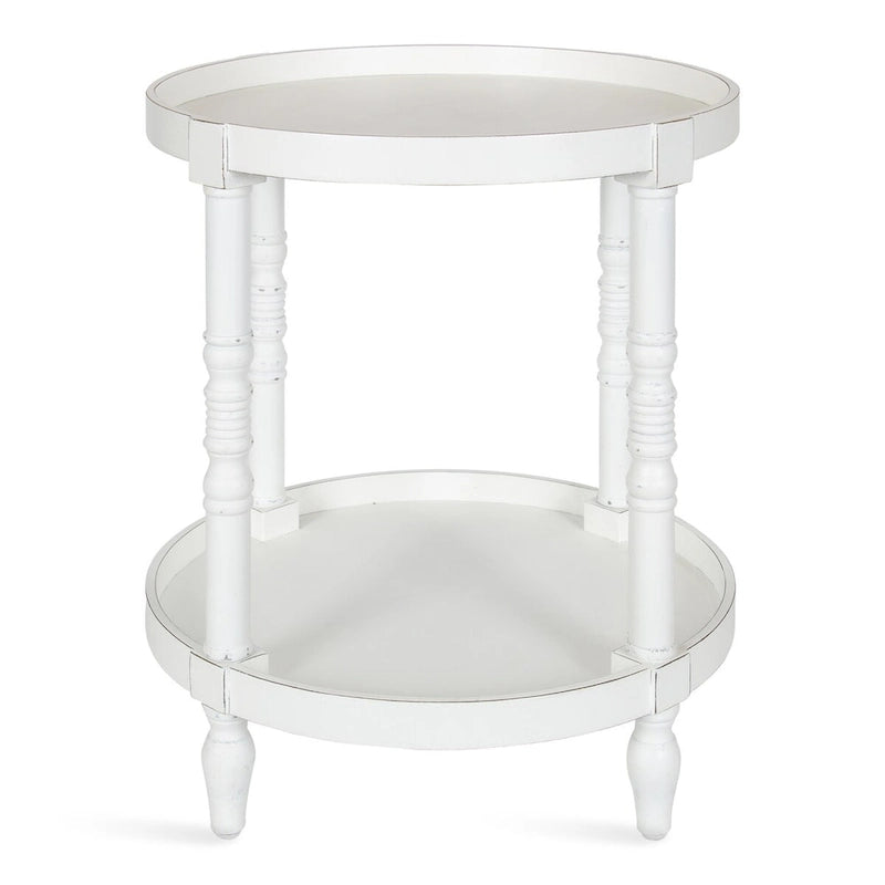 Table d'appoint ronde en bois avec pieds tournés et étagère inférieure
