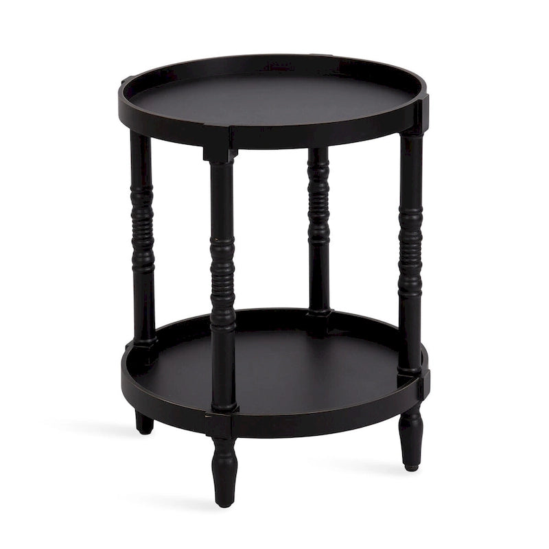 Table d'appoint ronde en bois avec pieds tournés et étagère inférieure