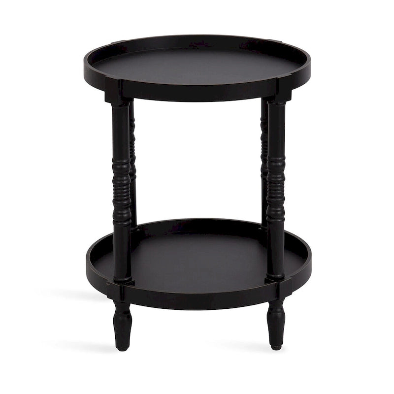 Table d'appoint ronde en bois avec pieds tournés et étagère inférieure