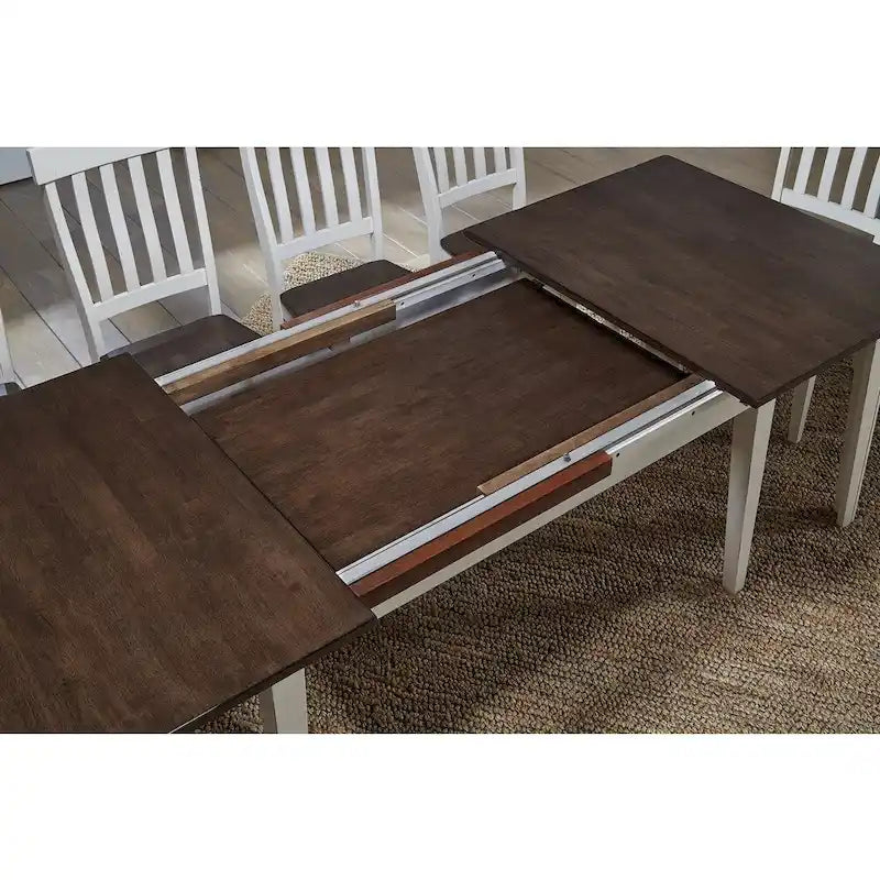 Table de salle à manger en bois massif avec chaises et dressoir extensible bicolore
