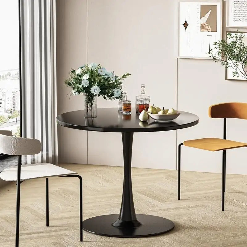 Table à manger ronde style Mid-Century Modern avec plateau en MDF et pied central en acier