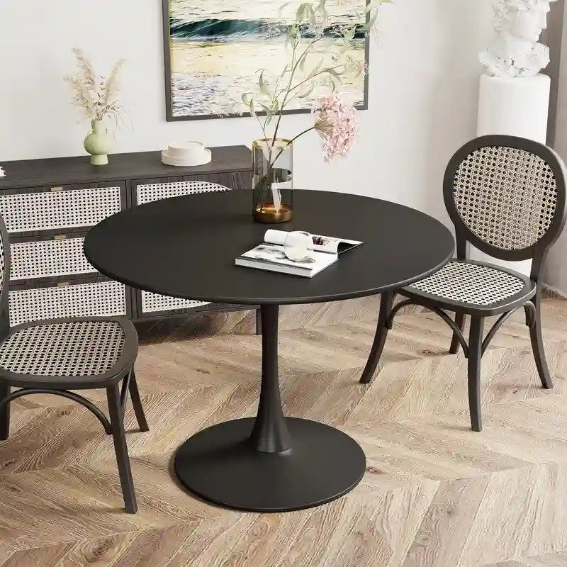 Table à manger ronde style Mid-Century Modern avec plateau en MDF et pied central en acier