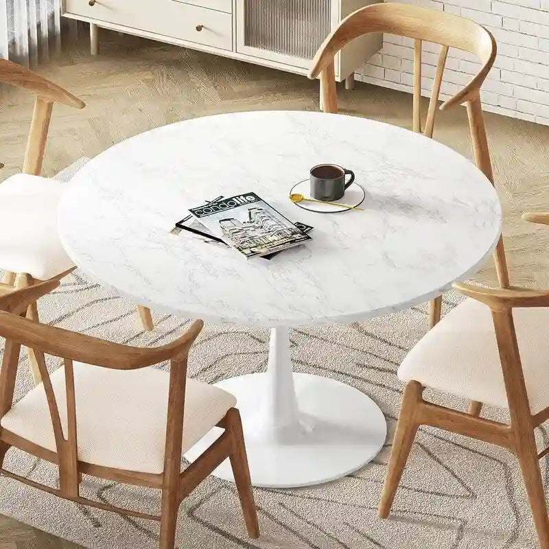 Table à manger ronde style Mid-Century Modern avec plateau en MDF et pied central en acier