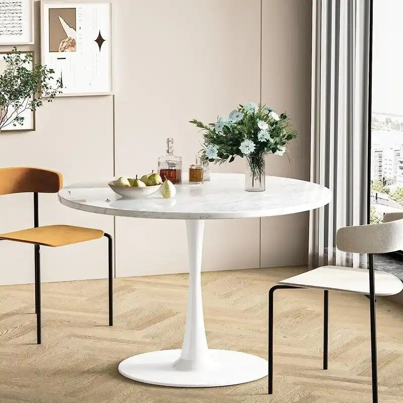 Table à manger ronde style Mid-Century Modern avec plateau en MDF et pied central en acier