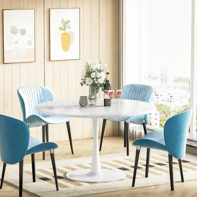 Table à manger ronde style Mid-Century Modern avec plateau en MDF et pied central en acier