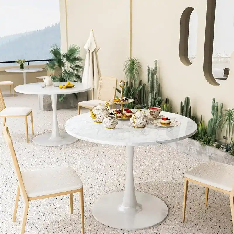 Table à manger ronde style Mid-Century Modern avec plateau en MDF et pied central en acier