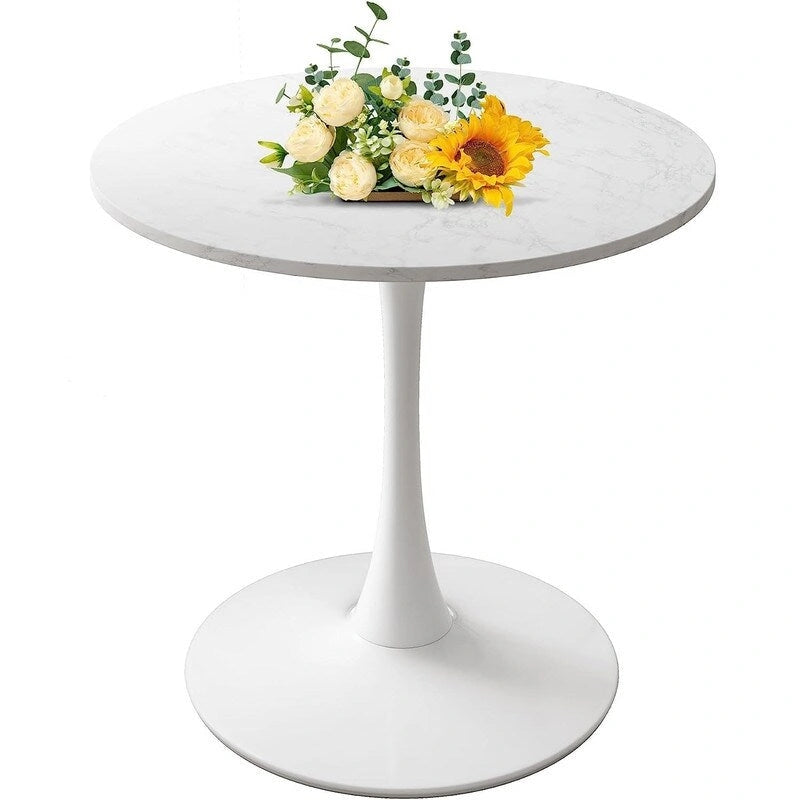 Table à manger ronde style Mid-Century Modern avec plateau en MDF et pied central en acier