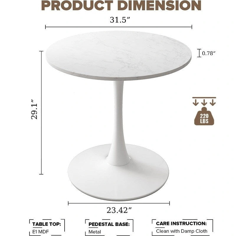 Table à manger ronde style Mid-Century Modern avec plateau en MDF et pied central en acier