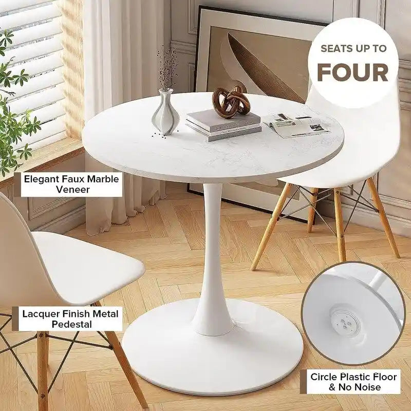 Table à manger ronde style Mid-Century Modern avec plateau en MDF et pied central en acier