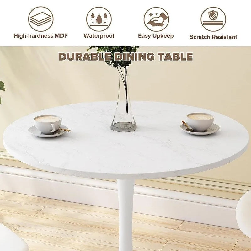 Table à manger ronde style Mid-Century Modern avec plateau en MDF et pied central en acier
