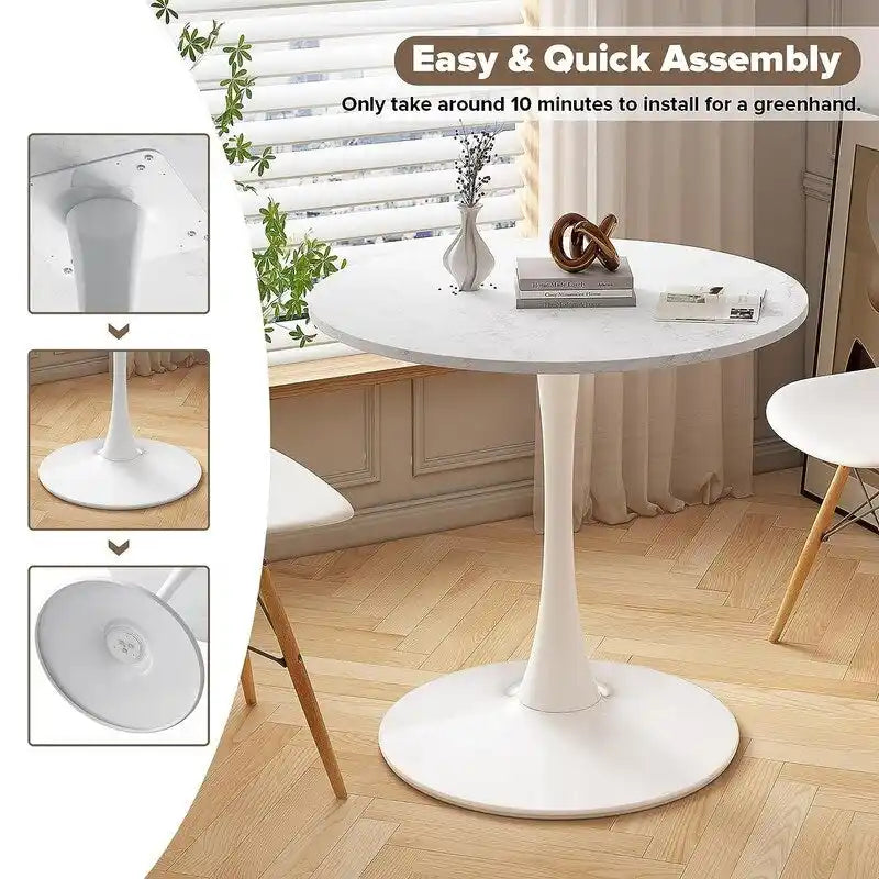 Table à manger ronde style Mid-Century Modern avec plateau en MDF et pied central en acier