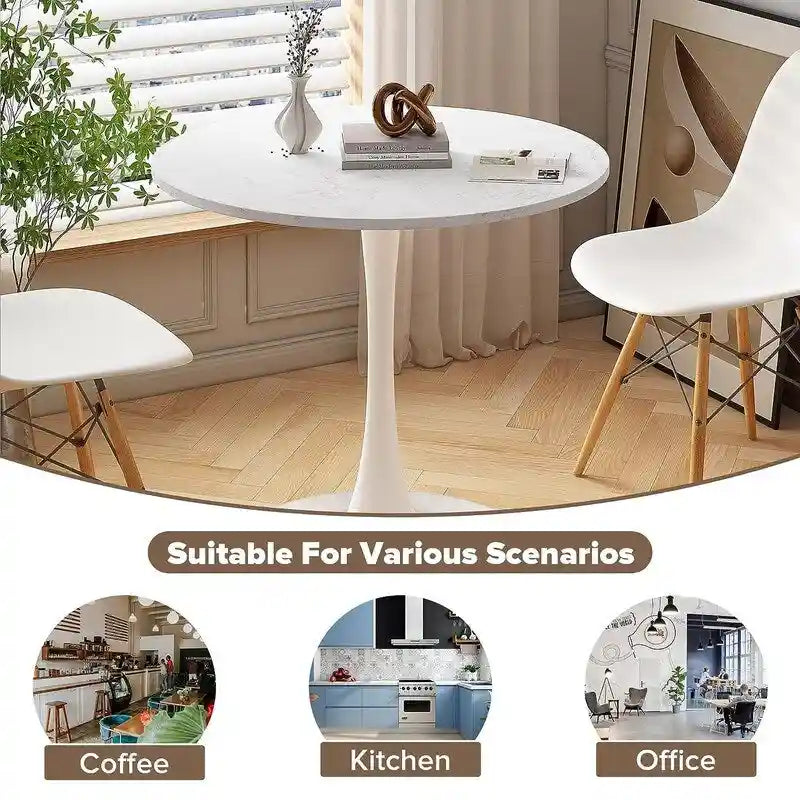 Table à manger ronde style Mid-Century Modern avec plateau en MDF et pied central en acier