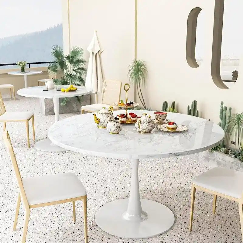 Table à manger ronde style Mid-Century Modern avec plateau en MDF et pied central en acier