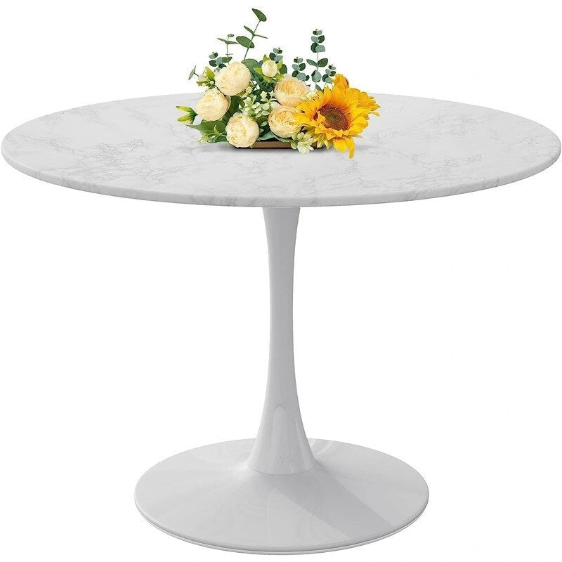 Table à manger ronde style Mid-Century Modern avec plateau en MDF et pied central en acier
