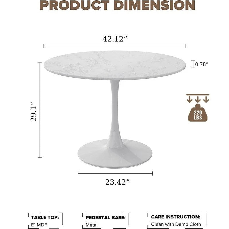 Table à manger ronde style Mid-Century Modern avec plateau en MDF et pied central en acier