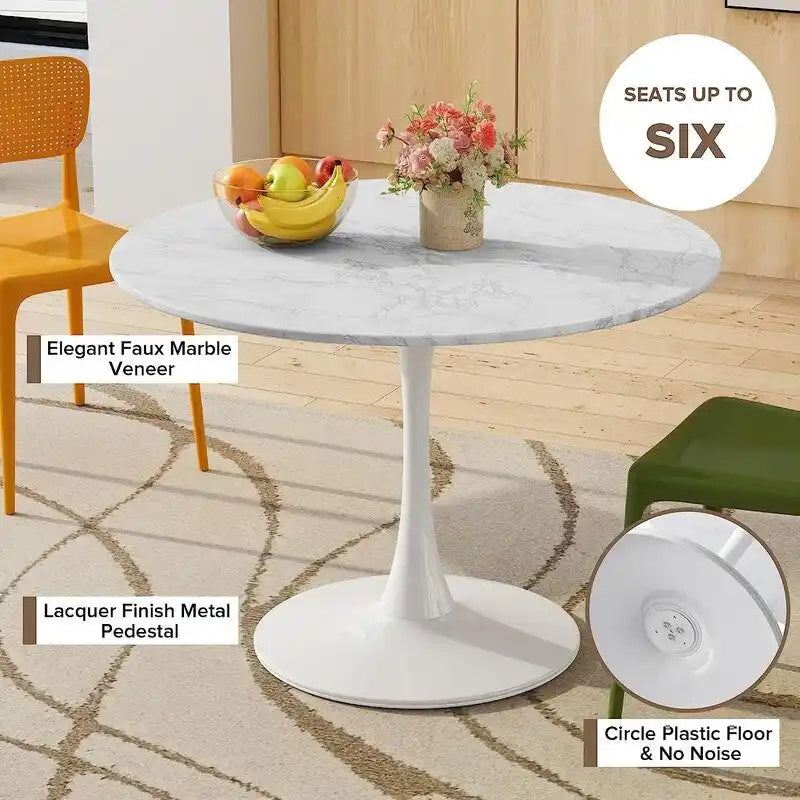 Table à manger ronde style Mid-Century Modern avec plateau en MDF et pied central en acier