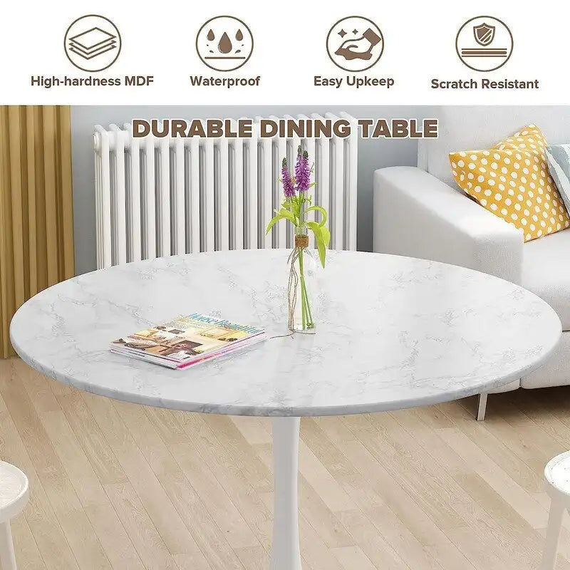 Table à manger ronde style Mid-Century Modern avec plateau en MDF et pied central en acier