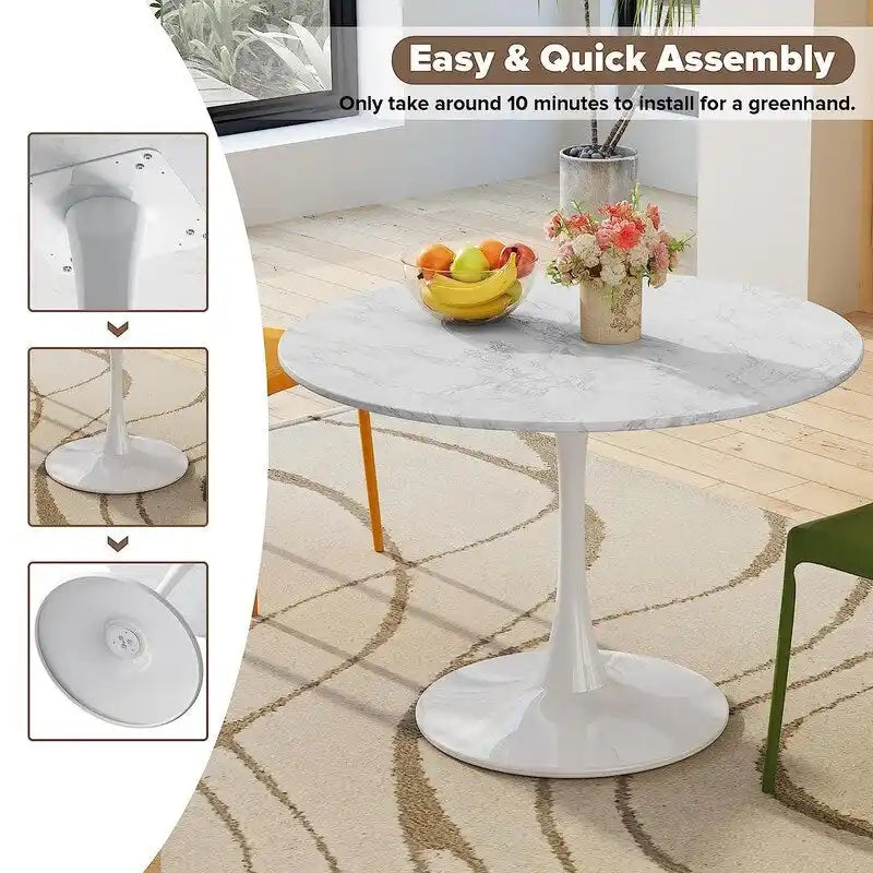 Table à manger ronde style Mid-Century Modern avec plateau en MDF et pied central en acier