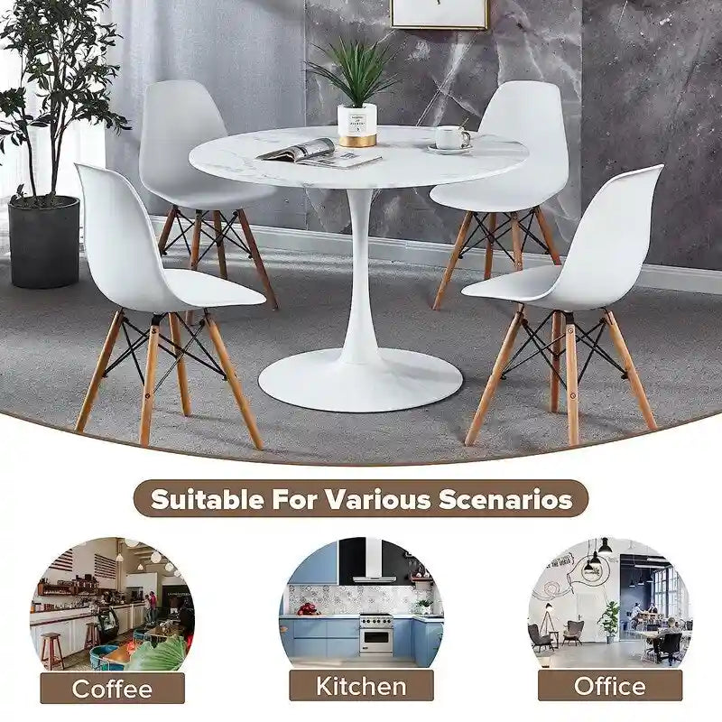 Table à manger ronde style Mid-Century Modern avec plateau en MDF et pied central en acier