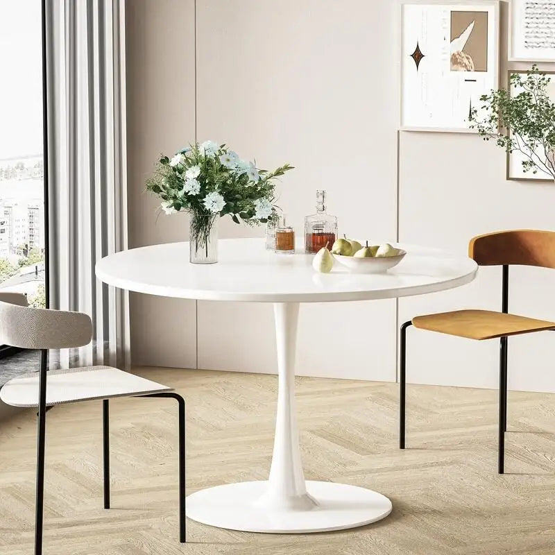 Table à manger ronde style Mid-Century Modern avec plateau en MDF et pied central en acier