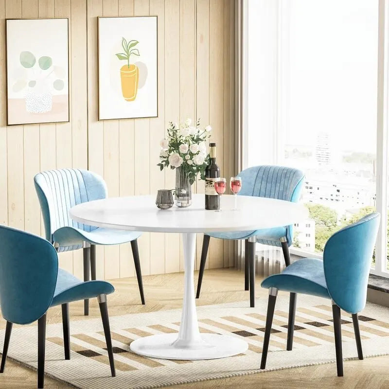 Table à manger ronde style Mid-Century Modern avec plateau en MDF et pied central en acier