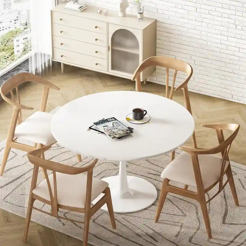 Table à manger ronde style Mid-Century Modern avec plateau en MDF et pied central en acier