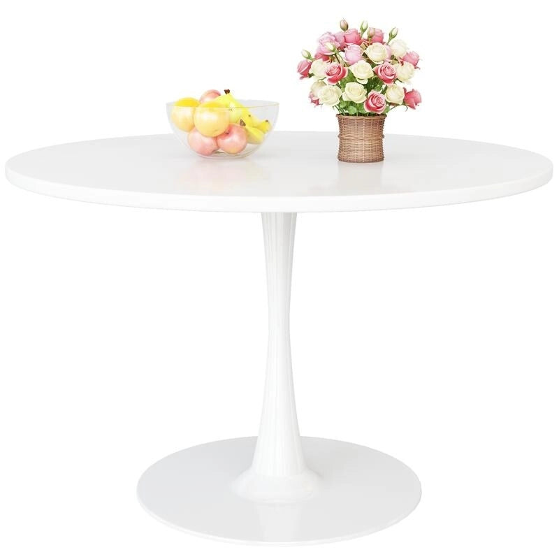 Table à manger ronde style Mid-Century Modern avec plateau en MDF et pied central en acier