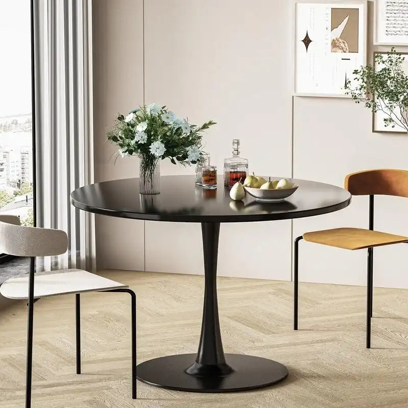 Table à manger ronde style Mid-Century Modern avec plateau en MDF et pied central en acier