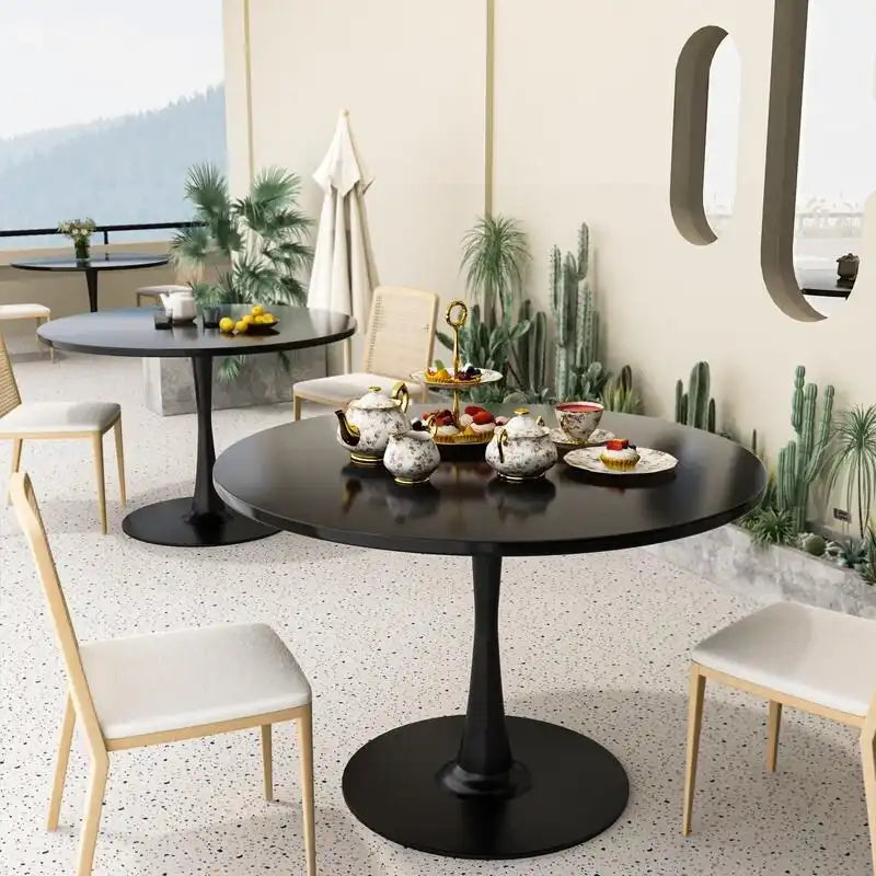 Table à manger ronde style Mid-Century Modern avec plateau en MDF et pied central en acier