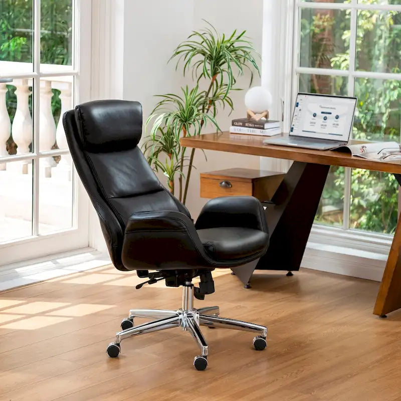 Fauteuil de bureau de direction moderne en similicuir à dossier haut et réglable avec pivotement
